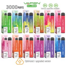 Authentique VAPEN CUBE 3000Puffs Dispositif de stylo vape jetable 2% 5% NIC Kits de cigarettes électroniques en option Pré-remplis Capacité 8ML 1000mAh Batterie Vapor Bar Vaporiezer