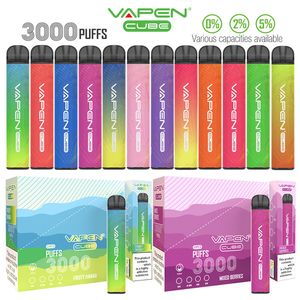 Authentieke VAPEN CUBE 3000Puffs Wegwerp vape-pen 2% 5% Nic-apparaat Elektronische e-sigarettensets 8ML Capaciteit 1000mAh Batterij Vaporizer Multi-smaken VS PUFF FLEX