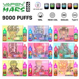 Authentic Vapen Mars Tornado 9000 Puffs Disposable E Cigarettes Vape 18 ml Mesh Coil 850mAh Batterie 0% 2% 5% CIGS ÉLECTRONIQUES RECHARGÉables Pas de fumée 9K Puff