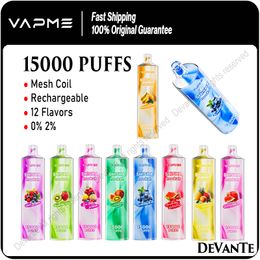 Authentique VAPME 15000 Puffs Jetable Vape Pen Bar Shisha Hookah Puff 15k Mesh Coil Rechargeable E Cigarettes 12 Saveurs 0% 2% Vaporisateur