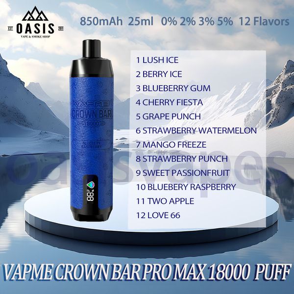 Authentique VapMe Crown Bar Pro Max 18000 Puff Disposable E Cigarettes Puffes 18K 25ML PEN PRÉFUME DE VAPE DE VAPE DE LA PRÉFORM