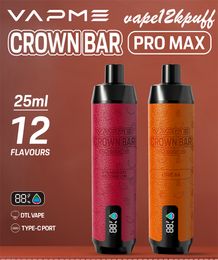 Authentique VapMe Crownbar 18Kpuffs Dermable DTL Vape Puff18K Rechargeable 25ml E Cigarette 18000puff Mesh Bobine avec batterie liquide Kit de tige de charge 0% 2% 3% 5%