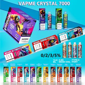 Authentiek VAPME CRYSTAL 7000 Rookwolken Wegwerpvape 18 smaken 14 ml Voorgevuld apparaat 650 mAh Type-C oplaadbare batterij 0,8 ohm MESH-spoel 7K E-sigaretten OEM Welkom