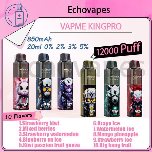 Auténtico vapme king pro 12000 bocanadas vape desechable 10 sabores de 20 ml Dispositivo prefellado 850mAh Tipo-C Batería recargable 1.0 Bobina de malla 12k E CIRCETOS