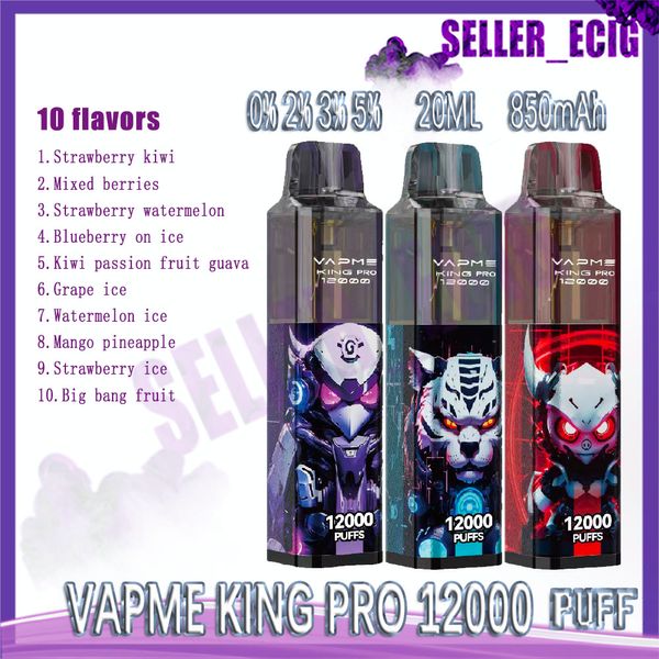 Auténtico vapme king pro 12000 bocanadas vape desechable 10 sabores de 20 ml Dispositivo prefellado 850mAh Tipo-C Batería recargable 1.0 Bobina de malla 12k E CIRCETOS