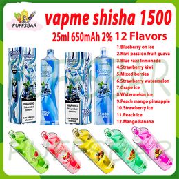 Аутентичная Vapme Shisha 15000 Puff Одноразовая ручка для вейпа 25 мл Предварительно заполненная капсула 650 мАч Перезаряжаемая батарея Puffs 15k 2% Vaper Pen Kit