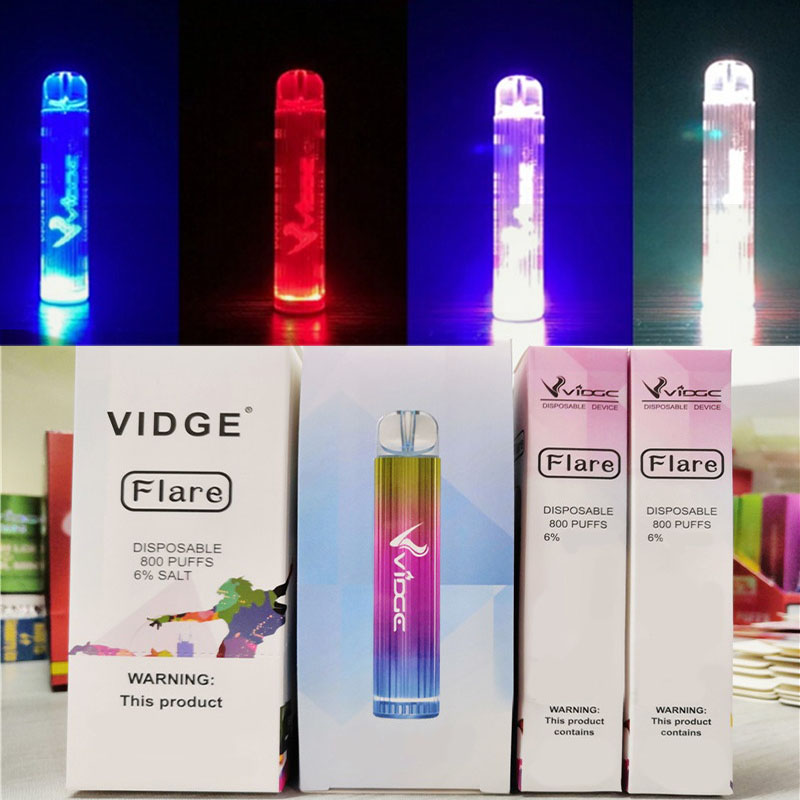 Authentic Vidge Flare Disposable Pod Kit E-cigarettes RGB Light Device 800 Puffs 500mAh Battery 3ml Prefilled Cartridge Vape Pen VS Plus Bar XXL 100% Genuine