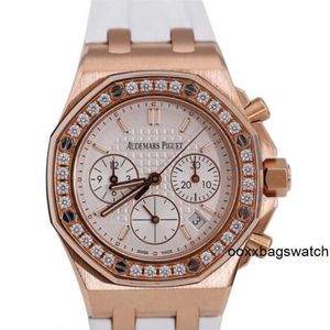 Relojes auténticos en línea Audemar Pigue 26231OR Royal Oak Offshore Panda Face Placa blanca Reloj de diamantes en oro rosa para mujer Reloj mecánico automático suizo World HB7F
