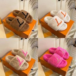 Zapatillas de piel de lana auténtica Sandalias para mujer Diseñador de moda para mujer Zapatillas mullidas y peludas Zapatillas de deporte informales de oficina para interiores de invierno Chanclas de goma de mula Sandalias