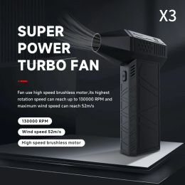 Authentiek x3 Verbeterde krachtige blower turbo jet fan turbo gewelddadige ventilator 130000 tpm 52m/s windsnelheid 3000 mAh draagbare kanaalventilator