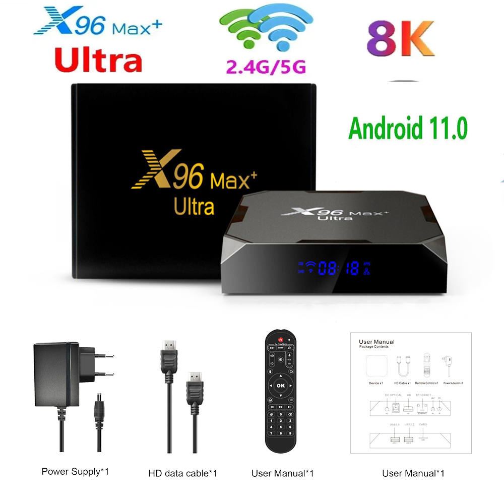 本物のX96マックススマートテレビボックス1000m Android 11.0 AMLOGIC S905X4 8Kメディアプレーヤー4GB RAM 32GB 64GB ROM X96MAX Plus Uitra Set Top Box Quad Core 5G Wifi