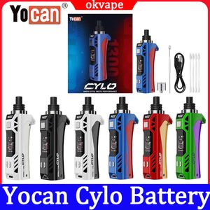 Authentieke Yocan Cylo E-sigarettenkits 510 Draadbatterijen 1400 mAh Verstelbare spanning C4-de plus spoel OLED Display Wax Vaporizer Pen Kit