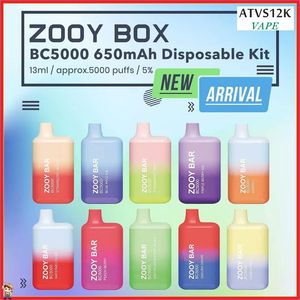 Authentic Zooy Box BC5000 E Cigarettes 5000 Kit Puff 0% 2% 5% Mesh Coil Rechargeable Disposable Vape Pen 13ML POD POD POD CARTES 18 COHELS VAPORISERS VS BANG BOX BC 5000