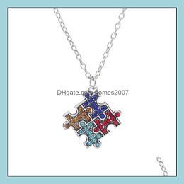 Autisme Awareness Jigsaw ketting Mticolor Crystal Puzzle Piece Pendant sieraden Drop levering 2021 Kettingen Hangers Frm9r