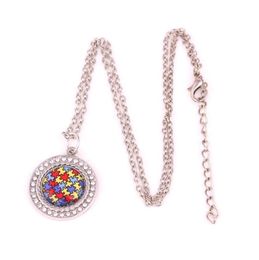 Bijoux d'espoir d'autisme plaqué rhodium, pièce de Puzzle de sensibilisation à l'autisme, pendentif rond en cristal avec collier en strass, bijoux 285v9932999