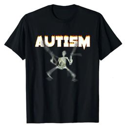 Autismo Esqueleto Meme Camiseta Humor Divertido Cráneo Impresión Halloween Traje Regalos Autismo Conciencia Neurodivergente Camiseta Gráfica Y2k Top 240103