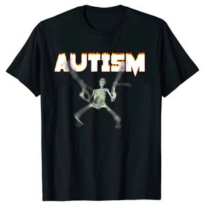 Autisme skelet Meme T-shirt humor grappige schedel print Halloween kostuum geschenken autisme bewustzijn neurodivergerende grafische Tee top 240115