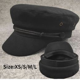 Automne grande taille chapeau militaire pour femmes hommes petit 54 cm 56 cm 59 cm casquette plate hiver noir mode voyage marin 240229