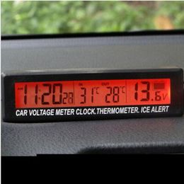 Auto voiture LCD numérique horloge thermomètre température tension mètre batterie moniteur noir