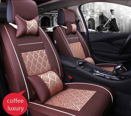 Auto-autostoelhoezen volledige sets Universal Fit 5-zits SUV sedans voor-/achterbankmatten auto-interieur kunstleer + ijszijde