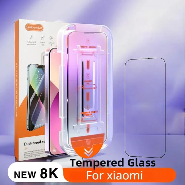 Film en verre trempé anti-poussière automatique pour Xiaomi POCO F4 / X4 GT / X5 Pro X6 Pro Protecteur d'écran d'installation sans poussière pour MI 14 13 12t 11i Pro + boîte de vente au détail