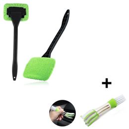 Ensemble de brosses de nettoyage de vitres de voiture en verre automatique, outil de lavage de nettoyage de pare-brise à l'intérieur, essuie-glace automatique avec long manche, accessoires de voiture pour la maison et la cuisine extérieure