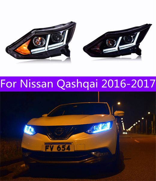 Faro delantero automático para Nissan Qashqai 20 16-20 17, faros LED DRL, luces para correr, haz bi-xenón, luces antiniebla, Ojos de Ángel