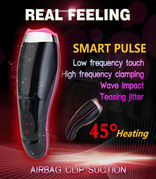 Copa de masturbator de calefacción automática Copa de masturbator Smart Pulse Vibrator Vibrator Vagina Real Máquina sexual Máquina de mamada Juguetes Sexo para el hombre T4194504