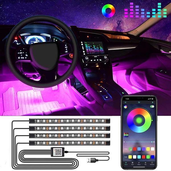 Lumière intérieure automatique RGB LED Bande décorative avec télécommande sans fil USB Contrôle de la musique Modes multiples Car Foot Light292p