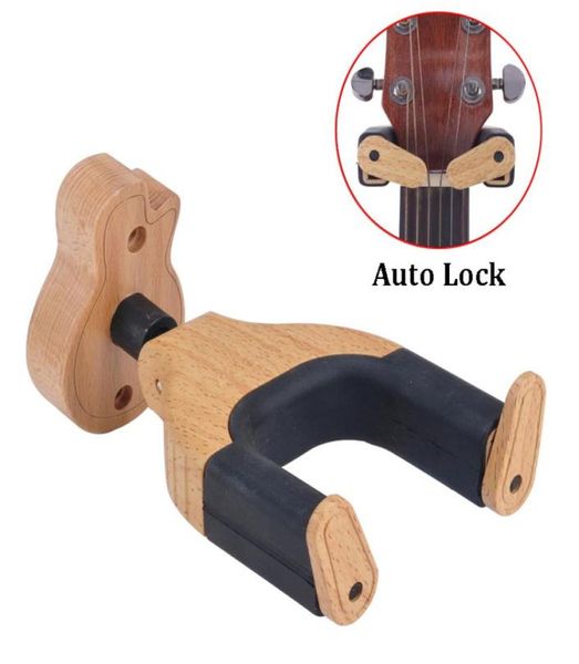 Colgador de guitarra con bloqueo automático, soporte de montaje en pared desmontable de madera de haya auténtica para todos los bajos de guitarra 8753838