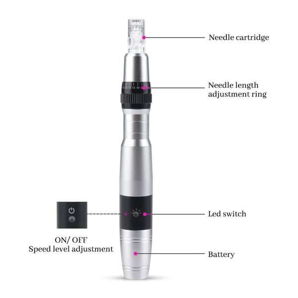 Auto Micro Needling Derma Pen LED Photon Derma Stamp Microneedle Dermapen DP17 Accueil Renouvellement de la peau avec 6pcs Cartouches Express Air Delivery