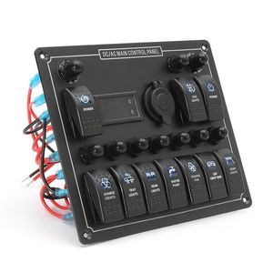 Relais automatiques 12-24V 10 Gang Boat Marine Blue LED Rocker Switch Panel Disjoncteur Voltmètre