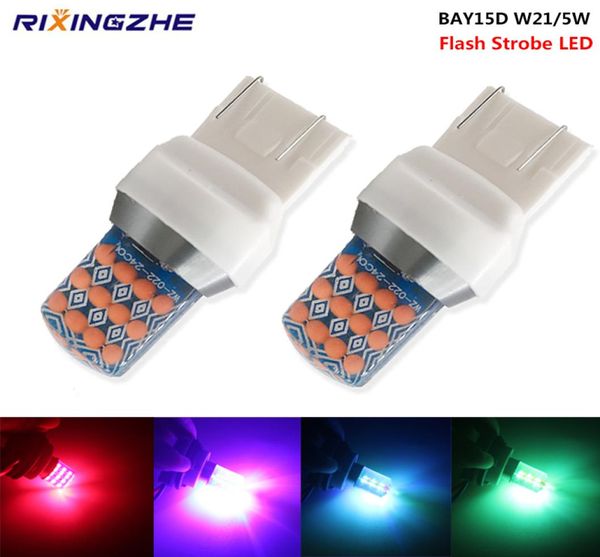 Flash stroboscopique automatique RGB led T20 7443 W215W 1157 BAY15D, puces COB, ampoules de frein Flash de voiture, lumières inversées rouge jaune blanc bleu 12V4551614