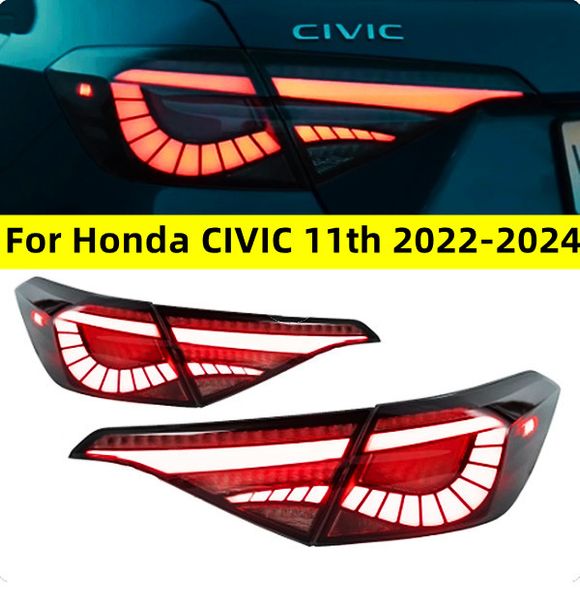 Feu arrière automatique pour Honda CIVIC 11e feu arrière 20 22-2024, style œil d'aigle, ensemble de feu arrière LED, feux de recul