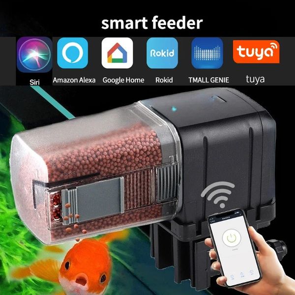 Alimentador automático de tanque de peces para acuario, sincronización/Wifi, teléfono inteligente inalámbrico, sonido de voz, Control remoto, distribuidor de alimentos para peces 240314