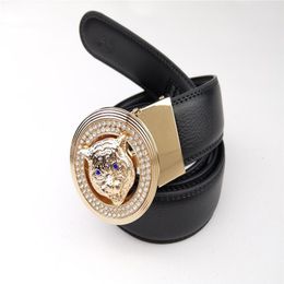 Ceinture à boucle automatique avec tête de tigre en diamant, ceinture de styliste en cuir pour hommes et femmes, ceintures de luxe 234B