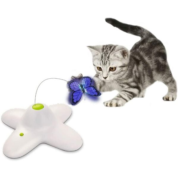 Jouet de chat automatique 360 degrés de mouvement de rotation activé papillon jouets drôles chats de compagnie interactif flutter bug chiot clignotant jouet 201217