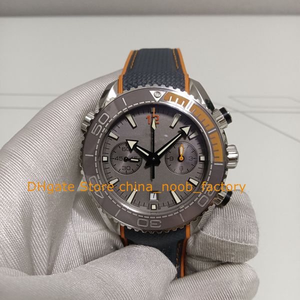 Montre chronographe automatique pour homme Cadran gris Céramique orange 600M Verre saphir 45,5 mm Bracelet en caoutchouc OM Factory CAL.9900 Montres chrono automatiques