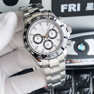 Automatische chronograafhorloges 40 mm rubberen riemen wit en zwarte ring vintage sportheren merk watch 904L auto-beweging polsroman2156