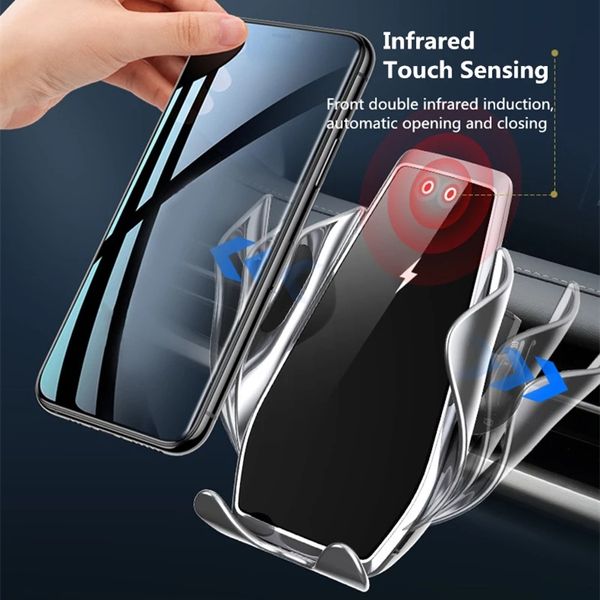 Chargeur sans fil à serrage automatique 15W, support de voiture rapide pour Samsung S20 S10 iPhone 11 Pro XS XR X 8, support de téléphone à capteur infrarouge