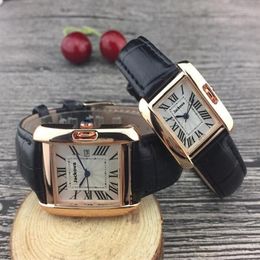 Reloj cuadrado automático con fecha para hombre y mujer, reloj de pulsera con movimiento de cuarzo de cuero de moda de lujo, reloj de pulsera de ocio de plata y oro rosa 231d