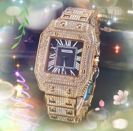 Date automatique carré réservoir romain cadran amoureux montres hommes et femmes couples diamants bague horloge mouvement à quartz Couples or rose argent montres cadeaux