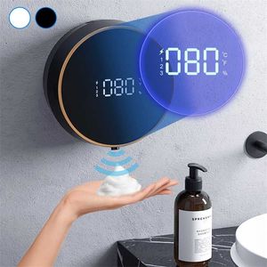 Dispensador automático de jabón de espuma con temperatura Pantalla digital Tipo-C Sensor infrarrojo recargable Bomba desinfectante de manos sin contacto 211206