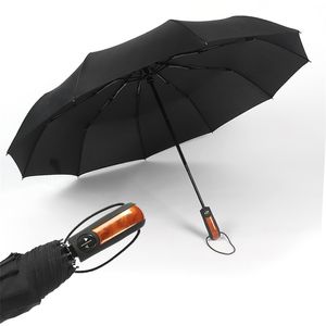 Automatique pliant pluie femmes hommes parapluie grand coupe-vent voyage Parasol voiture parapluies en bois mâle Paraguas 201218