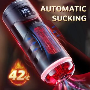 Automatisch verwarmde zuigende mannelijke masturbator Vibratie BOOPJOB MACHINE SILICONE VAGINA MASTURBATION CUP SEX TOY Volwassen goederen voor mannen 240402