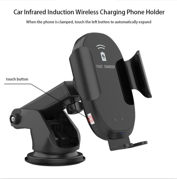 Support de chargeur sans fil pour voiture à Induction automatique, support Portable rétractable à serrage automatique pour tous les smartphones