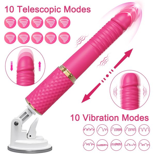 Machine automatique Télescopic Dildo Vibrator Femme Sexs Touet Femmes Vagina Masturbation Penis G Spot Clitoris Stimulateur Massageur 240408