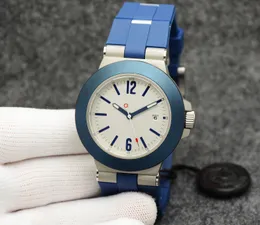 Automatische Mechanische BG Saffierglas Zilveren Wijzerplaat 44M Herenhorloge Rubberclad Logo Brief Bezel Lichtgevende Blauwe Rubberen Band