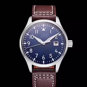 Montre mécanique automatique pour hommes Pilot MARK XVIII IW327004 40mm cadran bleu bracelet en cuir marron montres pour hommes