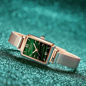 Movimiento mecánico automático, elegante y moderno, reloj verde pequeño de malaquita con placa cuadrada de lujo para mujer